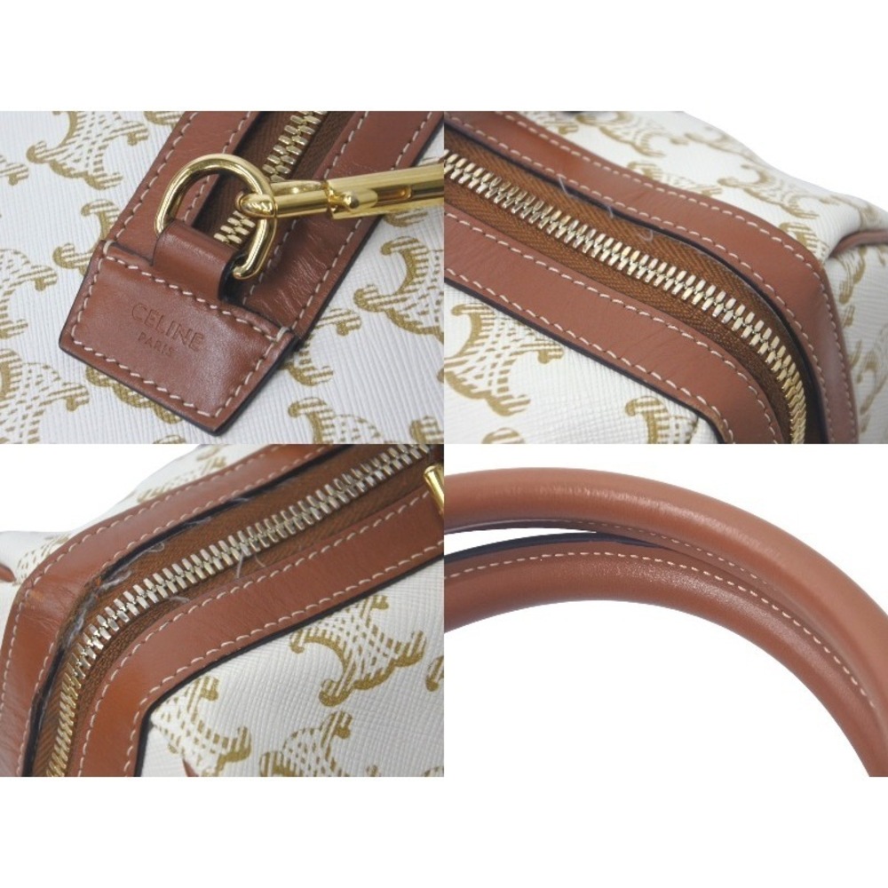 Celine Triomphe Brown White Leather Handbag - Picture 3 of 8